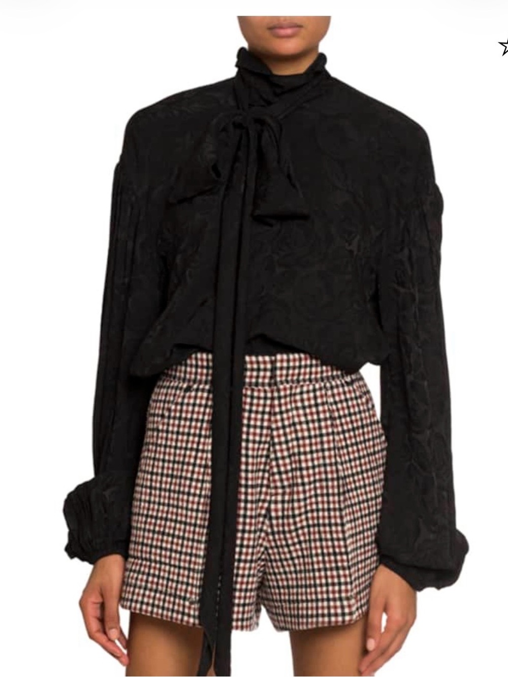 Chloé Black Floral Jacquard Silk Blend Tie Neck Blouse FR 36